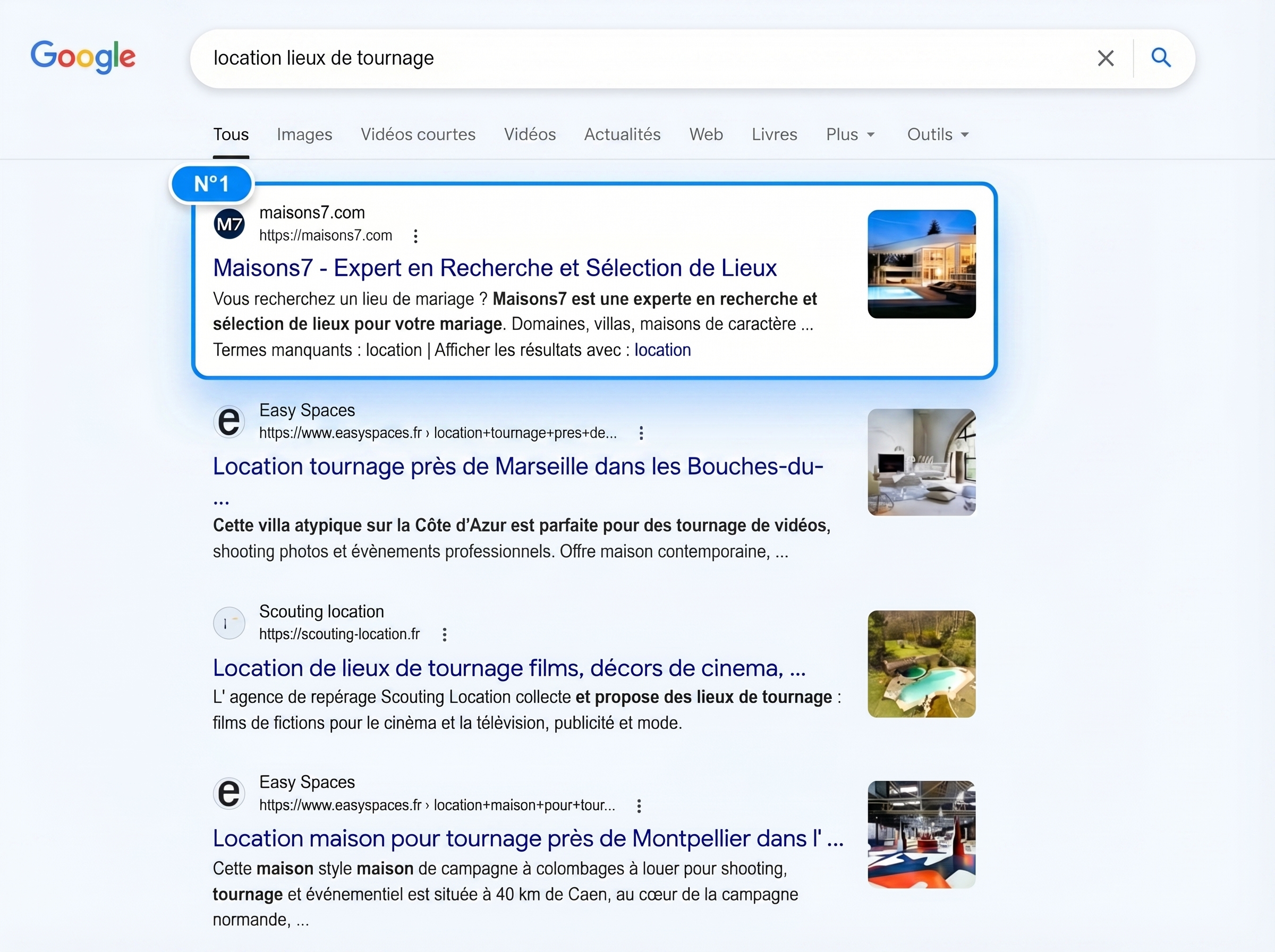 Example of Google result: business at the top of local searches on the map